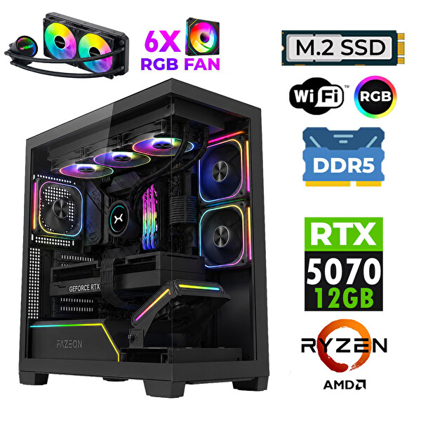 Xaser JETT X210 Ryzen 7 7800X3D 16 GB DDR5 RAM 1 TB M.2 NVMe SSD 12GB RTX5070 Sıvı Soğutmalı FreeDOS Oyuncu Bilgisayarı