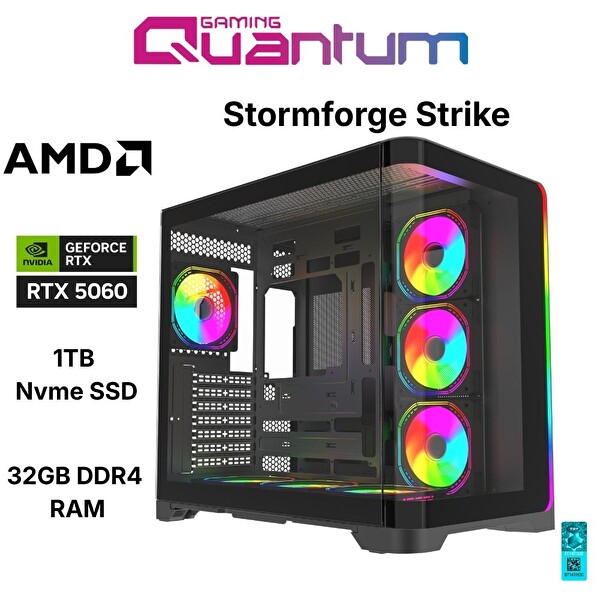 Quantum Gaming Stormforge Strike Ryzen 7 5700X 32GB DDR4 1TB NVMe RTX5060 8GB Masaüstü Oyuncu Bilgisayarı