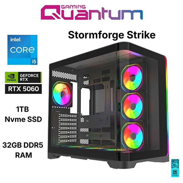 Quantum Gaming Stormforge Strike i5-14400F 32GB DDR5 1TB NVMe RTX5060 8GB Masaüstü Oyuncu Bilgisayarı
