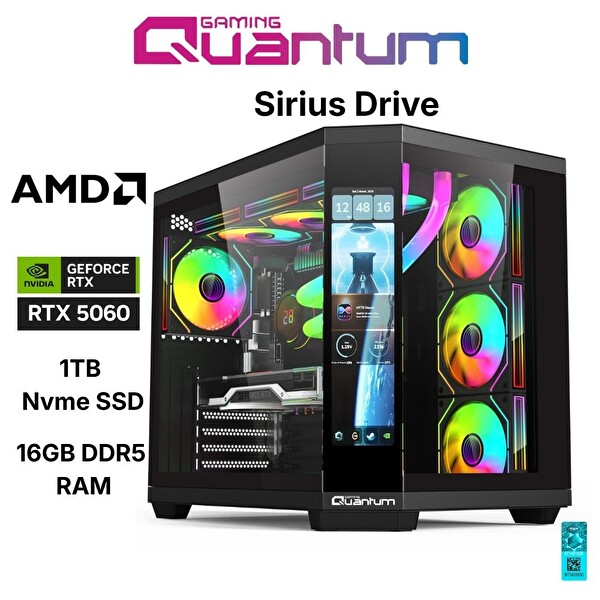 Quantum Gaming Sirius Drive Ryzen 5 7500F 16GB DDR5 1TB NVMe RTX5060 8GB FreeDOS Masaüstü Oyuncu Bilgisayarı