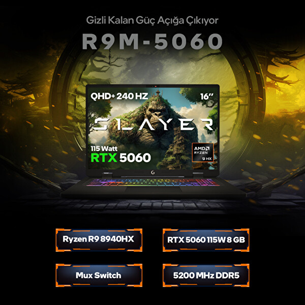 Game Garaj Slayer R9M-5060 C1 AMD R9 8940HX 32GB RAM 1TB SSD RTX5060 16