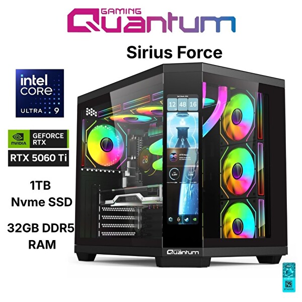 Quantum Gaming Sirius Force Ultra 9 285K 32 GB DDR5 RAM 1 TB NVMe SSD 16 GB RTX5060Ti FreeDOS Masaüstü Oyun Bilgisayarı