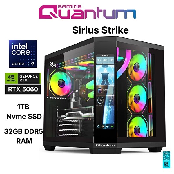 Quantum Gaming Sirius Strike Ultra 9 285K 32 GB DDR5 RAM 1 TB NVMe SSD 8 GB RTX5060 FreeDOS Masaüstü Oyun Bilgisayarı