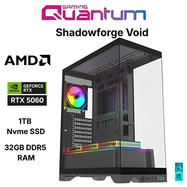 Quantum Gaming Shadowforge Void Ryzen 5 7500F 32 GB DDR5 RAM 1 TB NVMe SSD 8 GB RTX5060 FreeDOS Masaüstü Oyun Bilgisayarı