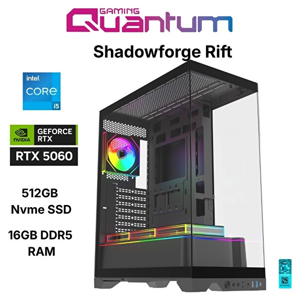 Quantum Gaming Shadowforge Rift i5-14400F 16 GB DDR5 RAM 512 GB NVMe SSD SSD 8 GB RTX5060 FreeDOS Masaüstü Oyun Bilgisayarı