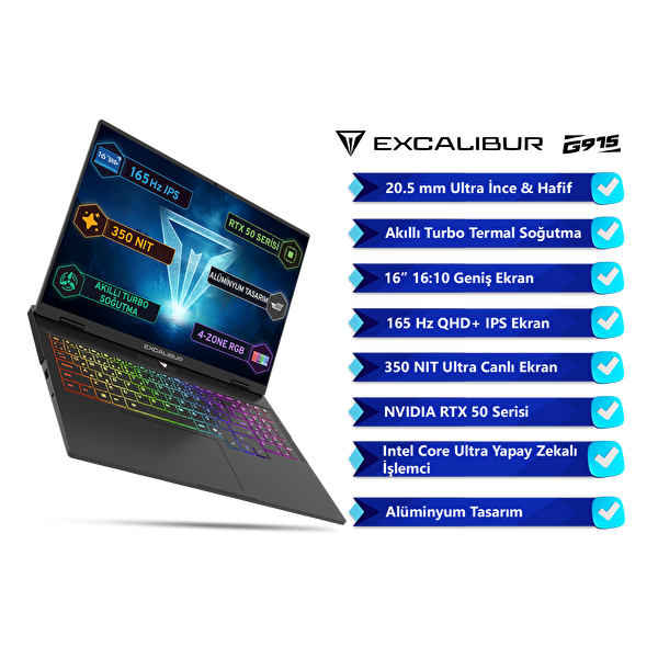Excalibur G915 AI Intel Core Ultra 7-356H 32GB 500GB RTX5060 165HZ 16