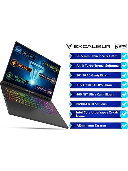Excalibur G915 AI Intel Core Ultra 7-356H 24GB 2TB RTX5060 165HZ 16