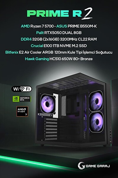 Game Garaj Prime R2 AMD R7 5700 RTX5050 32GB RAM 1TB SSD FreeDOS Oyuncu OEM Paket