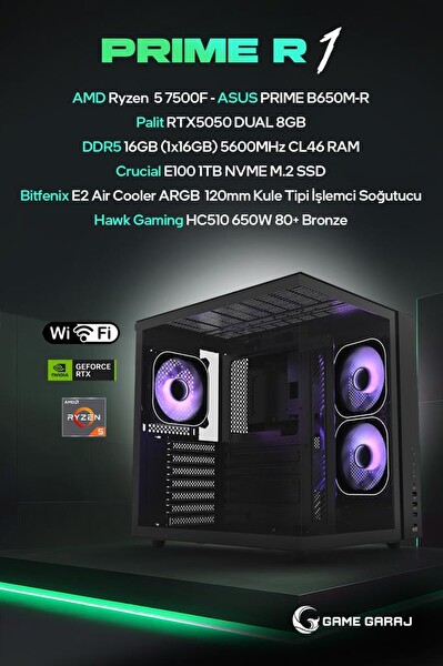 Game Garaj Prime R1 AMD R5 7500F RTX5050 16GB RAM 1TB SSD FreeDOS Oyuncu OEM Paket