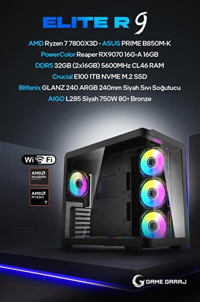 Game Garaj Elite R9 AMD R7 7800X3D RX9070 32GB RAM 1TB SSD 240 MM Sıvı Soğutuculu FreeDOS Oyuncu OEM Paket