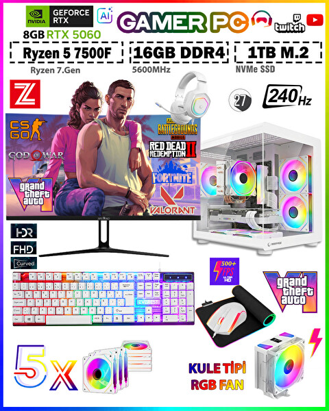 Zeiron Warrior Mini X55 White Pro-R5 7500F-16GB-DDR5-1TB M.2 SSD-RTX5060-27