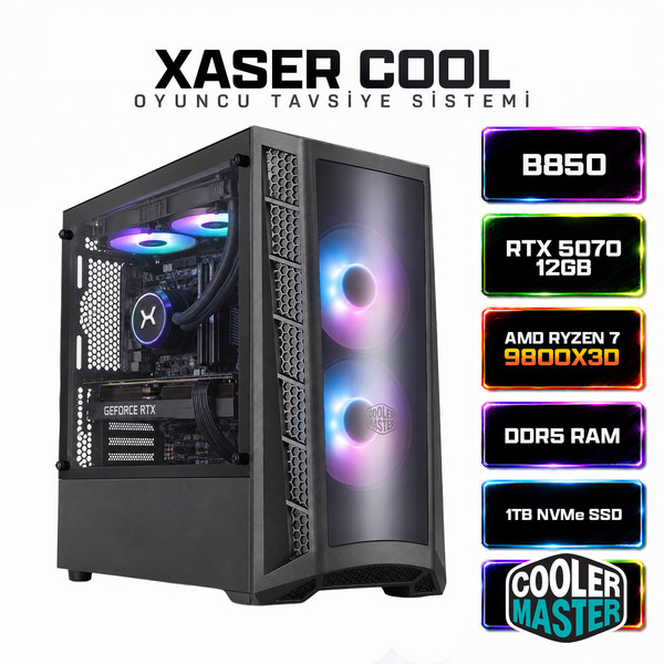 Xaser Cool X300 AMD Ryzen 7 9800X3D 32 GB RAM 1 TB M.2 NVMe SSD 12 GB RTX5070 Sıvı Soğutmalı FreeDOS Oyuncu Bilgisayarı