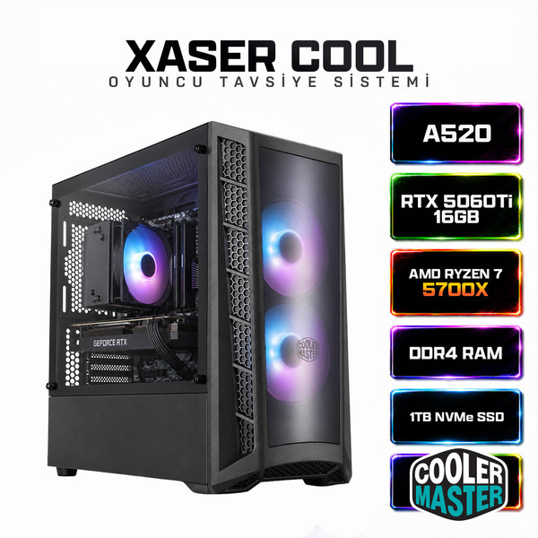 Xaser Cool X120 Ryzen 7 5700X 32 GB RAM 1TB M.2 NVMe SSD 16 GB RTX5060Ti Masaüstü Oyuncu Bilgisayarı