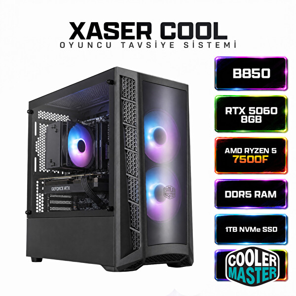 Xaser Cool X40 AMD Ryzen 5 7500F 32 GB RAM 1 TB M.2 NVMe SSD 8 GB RTX5060 Masaüstü Oyuncu Bilgisayarı