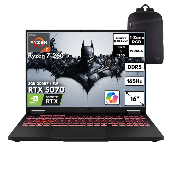 Asus TUF A16 Ryzen 7-260 40 GB DDR5 RAM 4 TB SSD 8 GB RTX5070 16