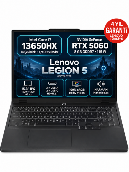 Lenovo Legion 5 83LY00PYTRS8 i7-13650HX 32 GB RAM 1 TB SSD 8 GB RTX5060 15.3