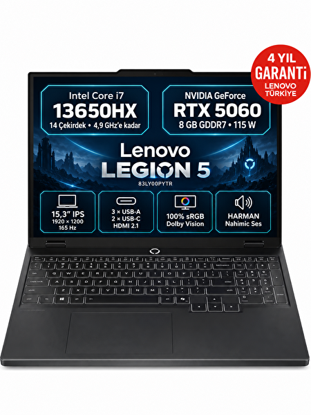 Lenovo Legion 5 83LY00PYTRS1 i7-13650HX 16 GB RAM 512 GB SSD 8 GB RTX5060 15.3
