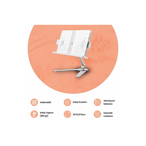 NPO STD007 Okuma Açısı Ayarlı Koruma Kıskaçlı Alüminyum& Abs Tablet Standı