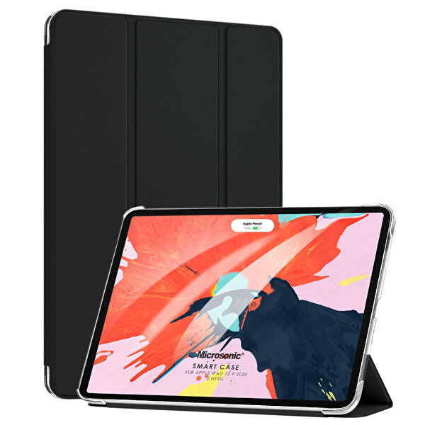 Microsonic Apple Ipad Pro 12.9'' 2020 4.nesil Kılıf, (a2229-a2069-a2232) Slim Translucent Back Smart Cover Siyah