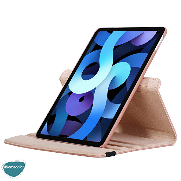 Microsonic Apple Ipad Air 4 (2020) Kılıf 360 Rotating Stand Deri Mavi