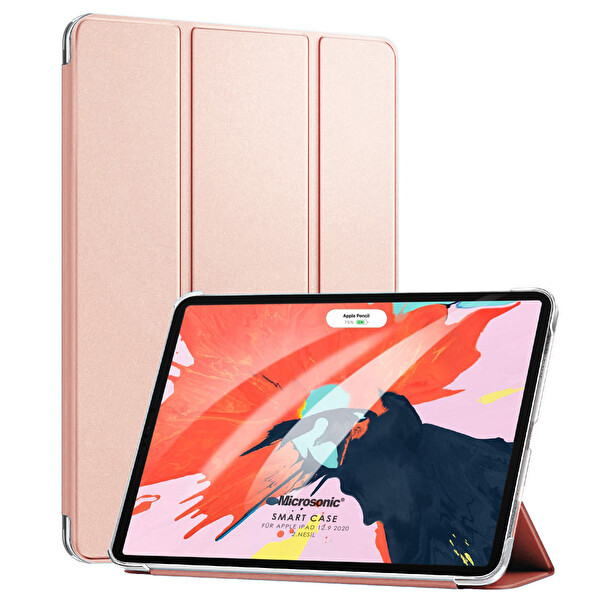 Microsonic Apple Ipad Pro 12.9'' 2021 5. Nesil Kılıf (a2378-a2461-a2379-a2462) Slim Translucent Back Smart Cover Rose Gold