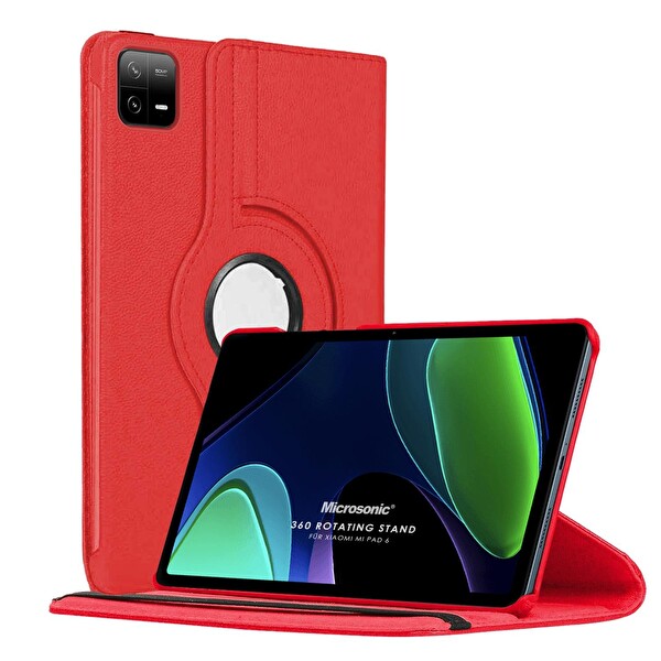 Xiaomi Pad 6 Kılıf 360 Rotating Stand Deri Kırmızı