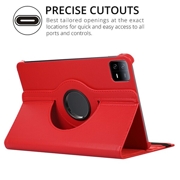 Gpack Xiaomi Mi Pad 6 Pro Kılıf Kapaklı Standlı 360 Dönebilen Koruma Dn22 + Nano + Kalem Kırmızı