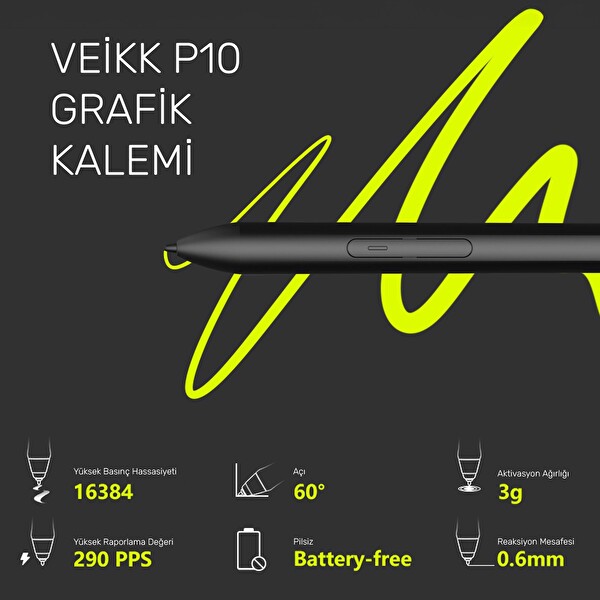 Veikk VK1600 Grafik Tableti için Pilsiz Pasif Kalem (Veikk P10)