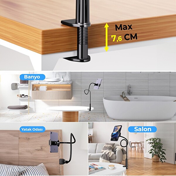 Juo 70 CM Akrobat Esnek Tablet ve Telefon Tutucu Stant Siyah JFH70-W