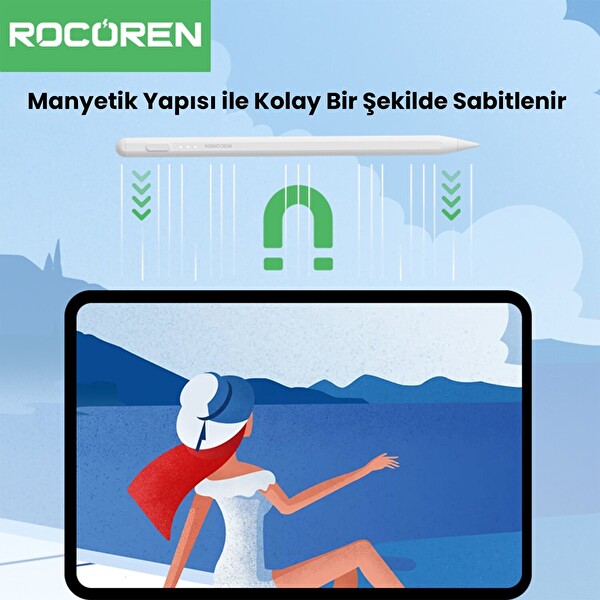 Rocoren Stylus iPad Uyumlu Avuç İçi Red Manyetik Eğime Duyarlı Yazı ve Çizim Kalemi