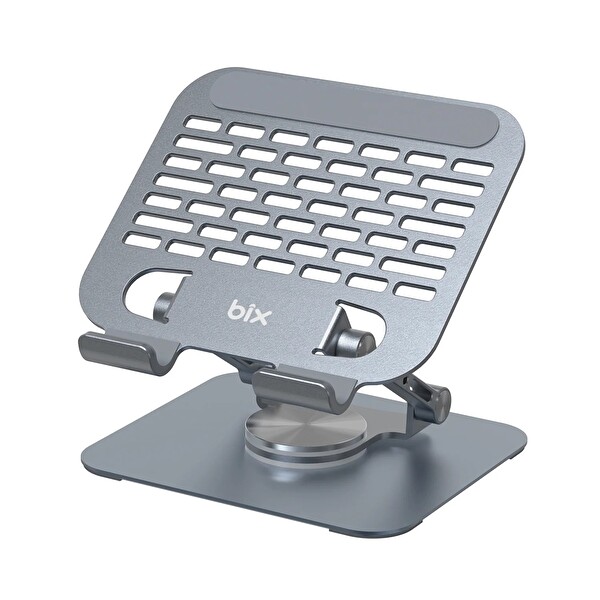 Bix PS01 360 Dönebilen Isı Dağıtımlı Katlanabilir Metal Tablet Standı - Gri