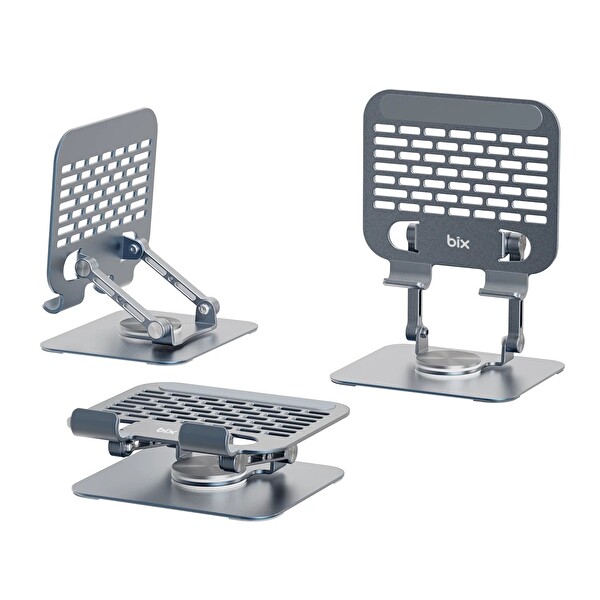 Bix PS01 360 Dönebilen Isı Dağıtımlı Katlanabilir Metal Tablet Standı - Gri