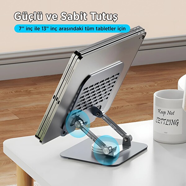 Bix PS01 360 Dönebilen Isı Dağıtımlı Katlanabilir Metal Tablet Standı - Gri