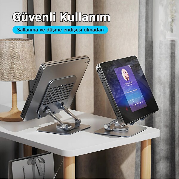 Bix PS01 360 Dönebilen Isı Dağıtımlı Katlanabilir Metal Tablet Standı - Gri