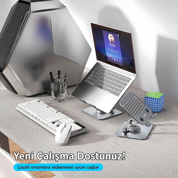 Bix PS01 360 Dönebilen Isı Dağıtımlı Katlanabilir Metal Tablet Standı - Gri