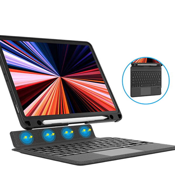 Wiwu Apple iPad Pro 11 2. Nesil 2020 Siyah Mag Touch Combo Led Işıklı Magnetik Standlı Klavyeli Kılıf
