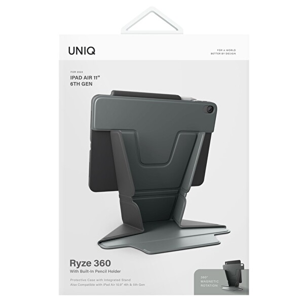 Uniq Ryze iPad Air 11 2024 Standlı Katlanabilir Tablet Kılıfı - Gri