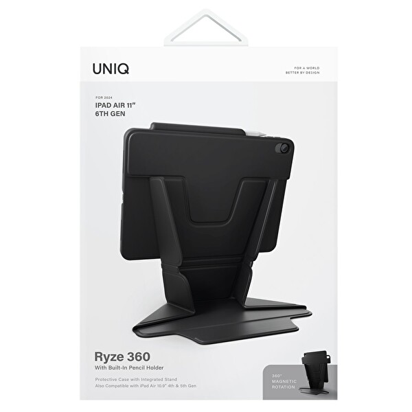 Uniq Ryze iPad Air 11 2024 Standlı Katlanabilir Tablet Kılıfı - Siyah