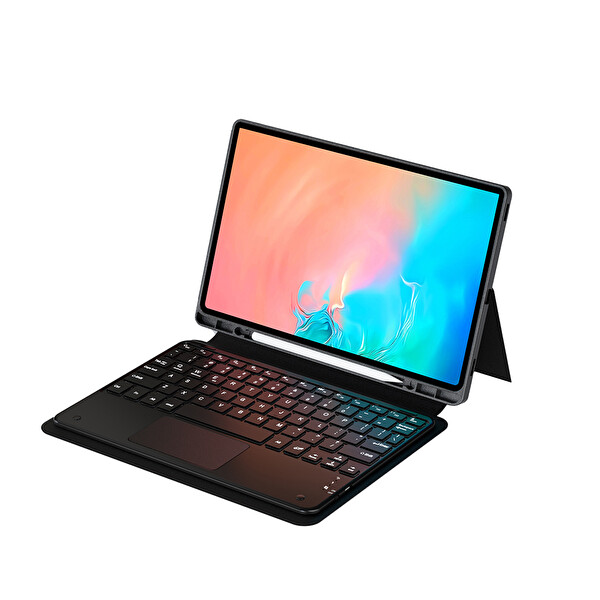 Samsung Galaxy Tab S11 Ultra Uyumlu Border Keyboard Bluetooh Bağlantılı Standlı Klavyeli Tablet Kılıfı