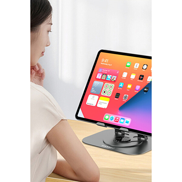 Earldom EH334 360 Derece Ayarlanabilir Metal Tablet Standı - Gri 120x120x100 MM
