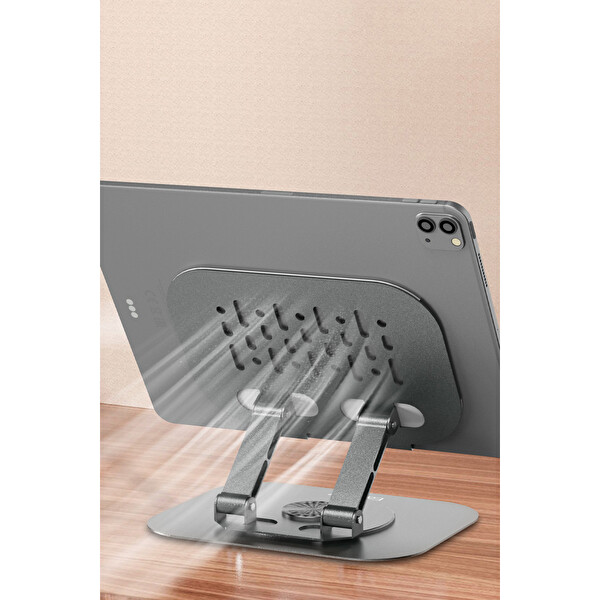 Earldom EH334 360 Derece Ayarlanabilir Metal Tablet Standı - Gri 120x120x100 MM