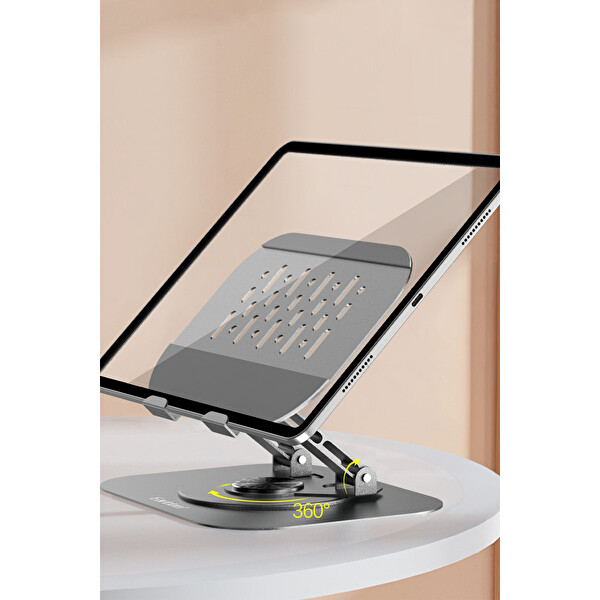 Earldom EH334 360 Derece Ayarlanabilir Metal Tablet Standı - Gri 120x120x100 MM