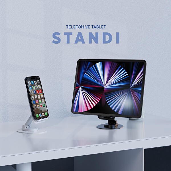Polosmart PBS154 Telefon Tablet Standı 60 Derece Ayarlanabilir 1000 G Taşıma Kapasiteli Beyaz