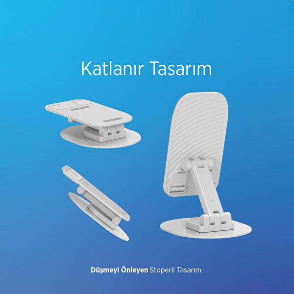 Polosmart PBS154 Telefon Tablet Standı 60 Derece Ayarlanabilir 1000 G Taşıma Kapasiteli Beyaz