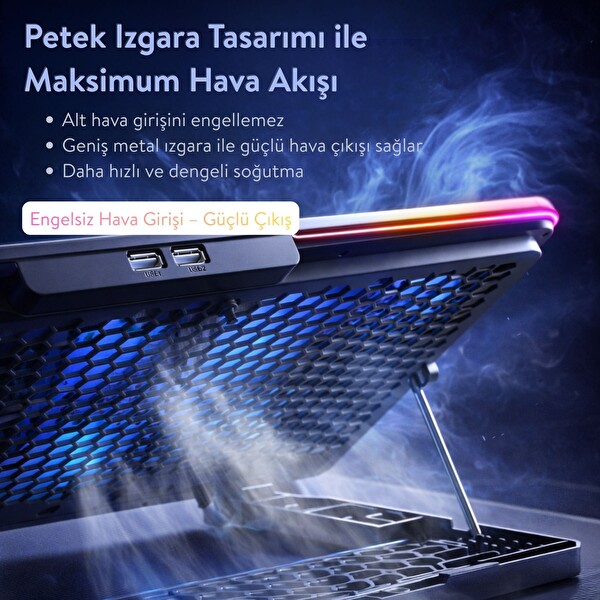 Dossimo S23 Nitro RGB Işıklı 8 Fanlı LCD Göstergeli 2 USB Girişli Yükselebilen Notebook Soğutucu