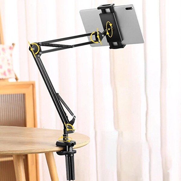 Hadron Cantilver ND1051 Mafsallı Kollu Masa Kenarı Telefon ve Tablet Standı Siyah
