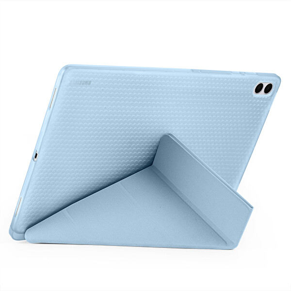 Başkenttekno Samsung Galaxy Tab S11 Ultra Uyumlu Tri Folding Kalem Bölmeli Standlı Kılıf Mavi