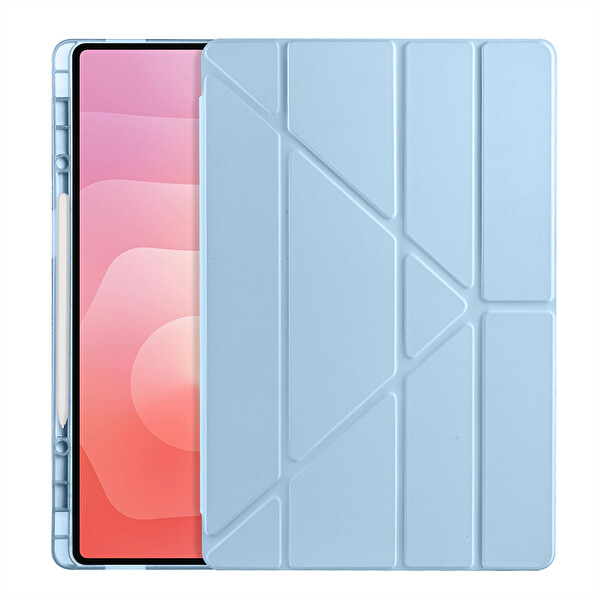 Başkenttekno Samsung Galaxy Tab S11 Ultra Uyumlu Tri Folding Kalem Bölmeli Standlı Kılıf Mavi