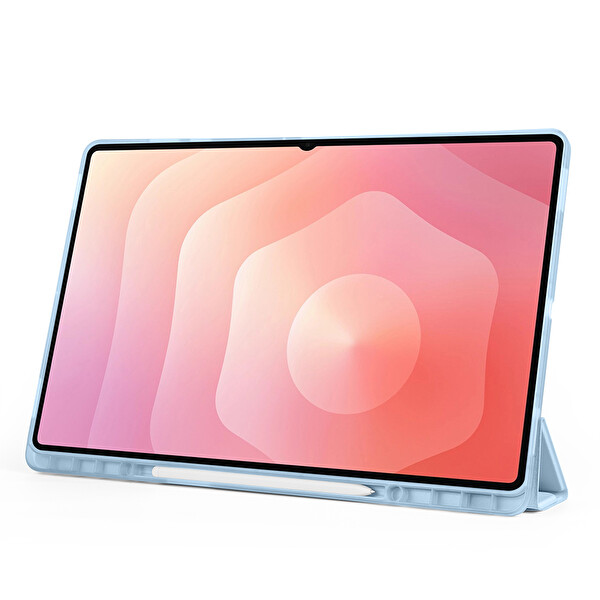 Başkenttekno Samsung Galaxy Tab S11 Ultra Uyumlu Tri Folding Kalem Bölmeli Standlı Kılıf Mavi