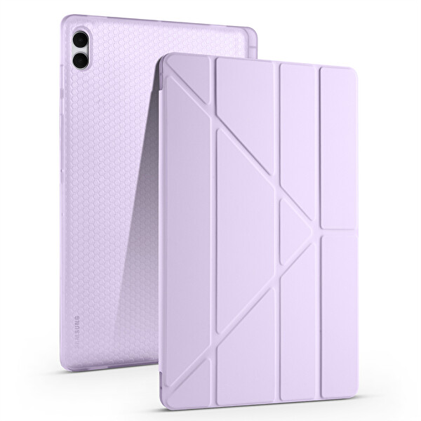 Başkenttekno Samsung Galaxy Tab S11 Ultra Uyumlu Tri Folding Kalem Bölmeli Standlı Kılıf Lila